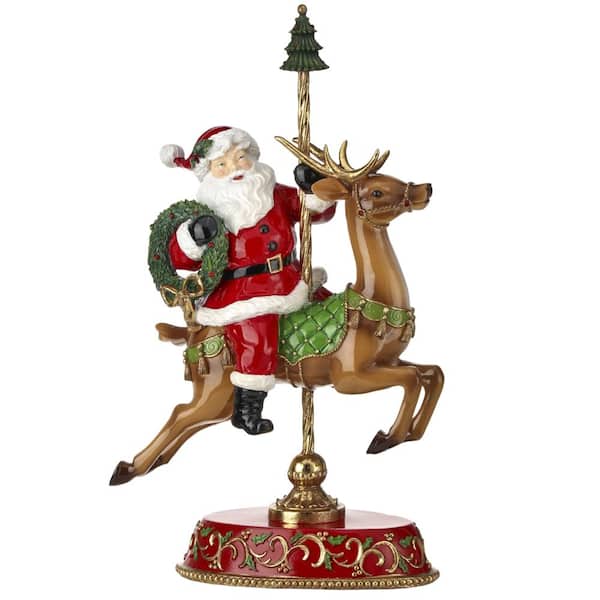 18" Resin Santa With Carousel Deer