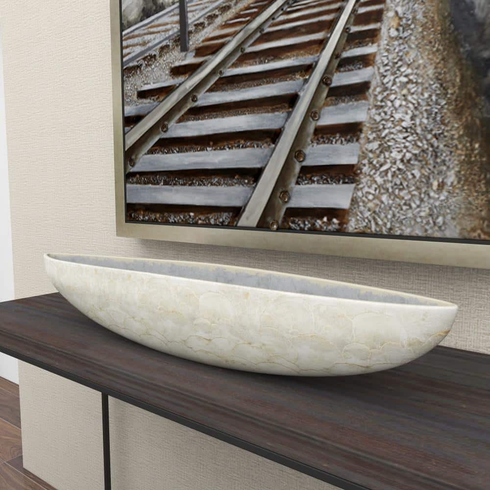 White Oval Resin Decorative Bowl with Capiz Shell