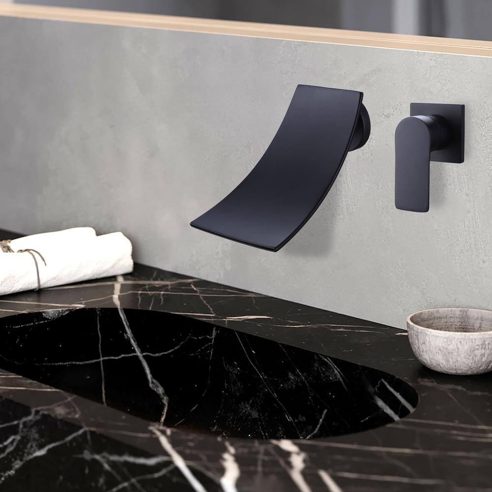 Matte Black Wall-Mounted Waterfall Bathroom Faucet