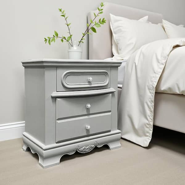 Auri Gray and Silver 3-Drawers 26.0 in. with Scalloped Base Nightstand