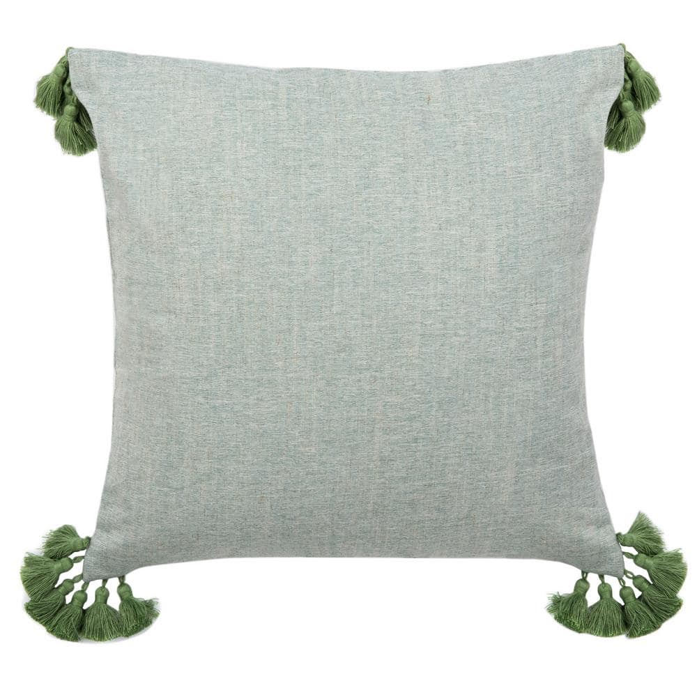 Hunter Green Cotton Blend Square Pillow with Tassels