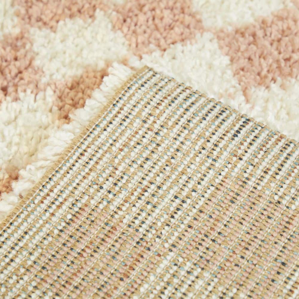 Pink and White Checkered Square Shag Kids' Rug