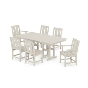 Mission 7-Piece Farmhouse Plastic Rectangular Outdoor Dining Set in Sand