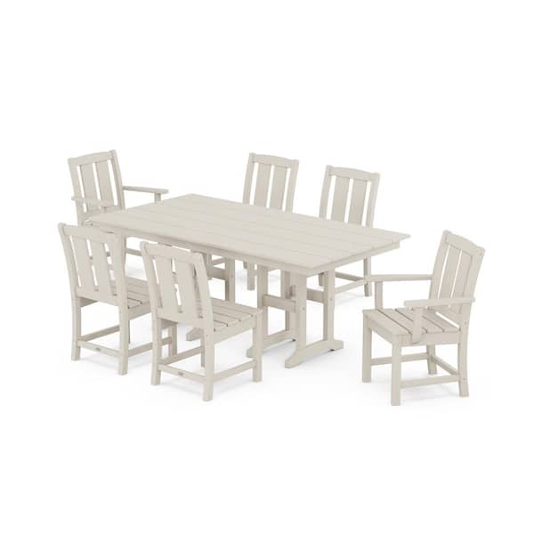 POLYWOOD Mission 7-Piece Farmhouse Plastic Rectangular Outdoor Dining Set in Sand