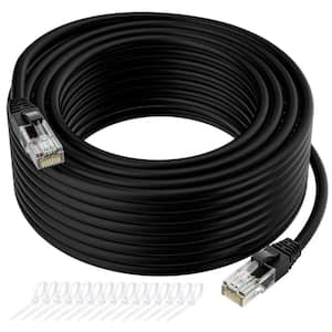 50 ft. Long Cat5e Internet Cable, Black Snagless Patch Cord, Flexible, Network, LAN, PoE, Standard RJ45 Connector