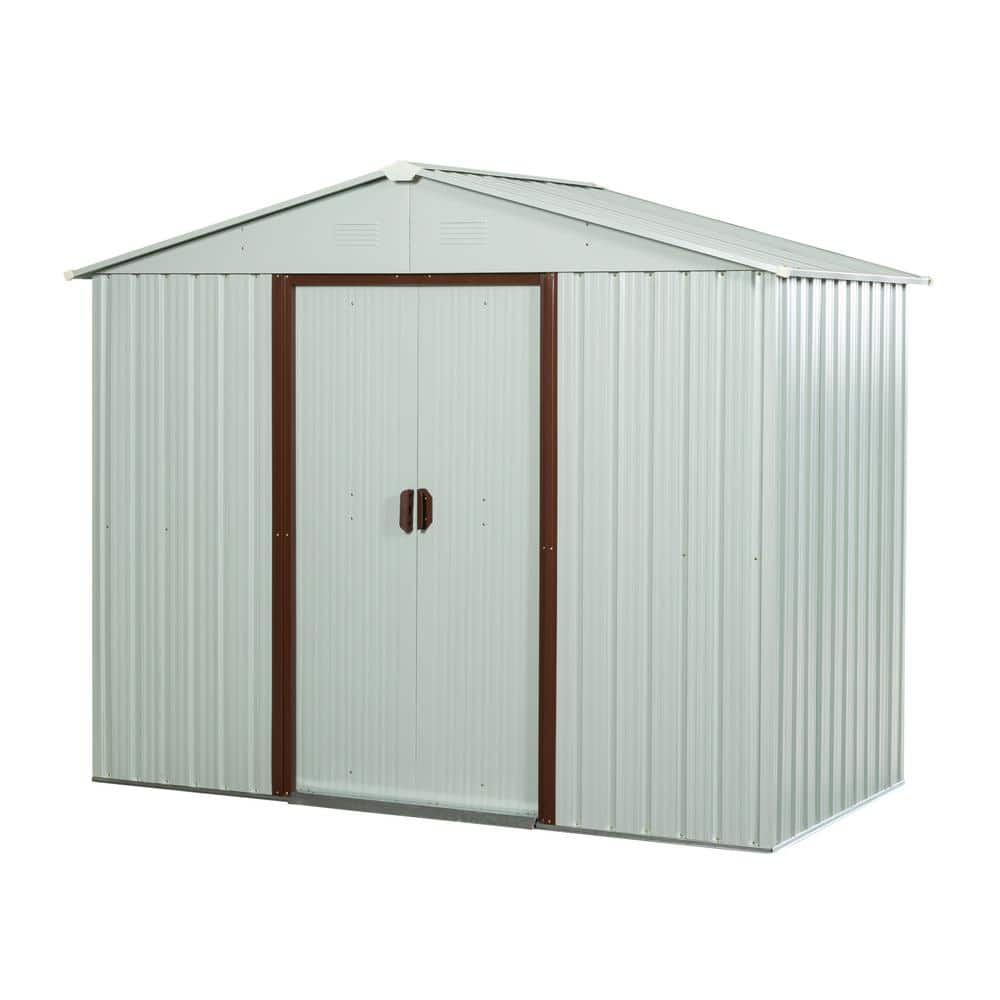 8 ft. W x 4 ft. D Outdoor White Metal Storage Shed with Sliding Doors and P
