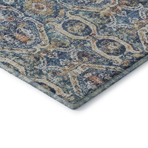 Mayfield Premium Machine Washable Abstract AMF1181 Denim 8 ft. x 8 ft. Round Rug