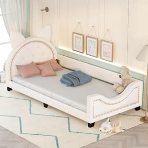 White Faux Leather Frame Twin Platform Bed for Home or Office
