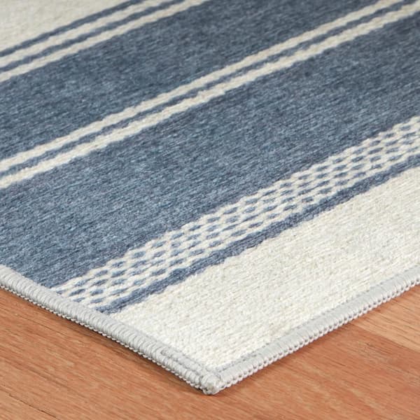 Bowman Stripe Machine Washable Blue 2 ft. x 3 ft. Indoor Area Rug