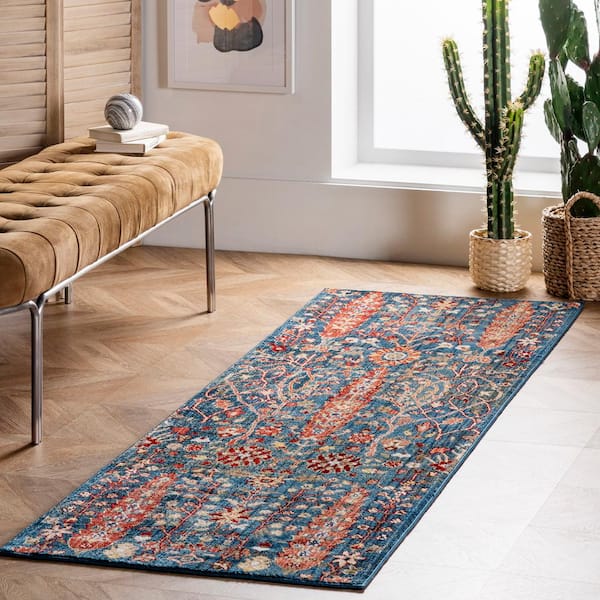 Dasilva Gabbeh Fringe Blue 2 ft. 6 in. x 8 ft. Indoor Runner Rug