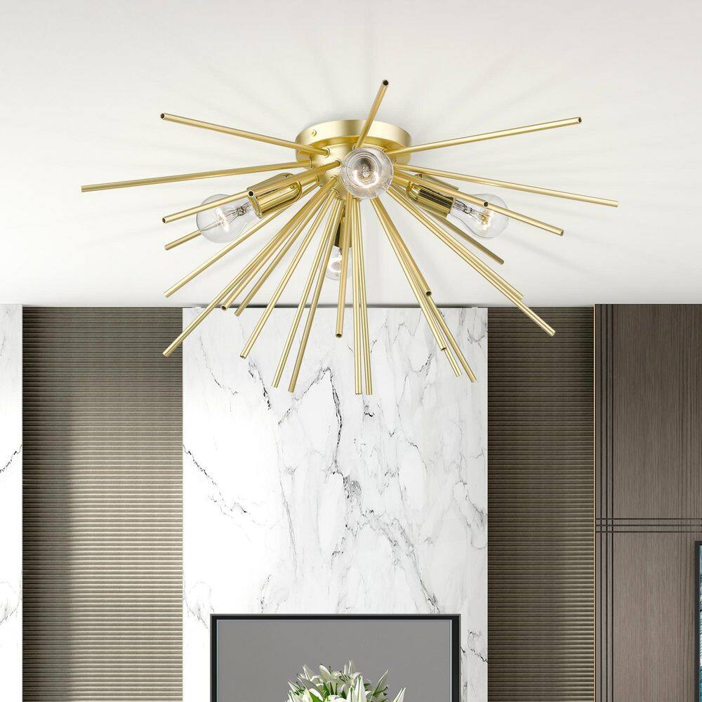 Tribeca 4-Light Flush Mount Ceiling Fixture in Soft Gold with Polished Brass Accents