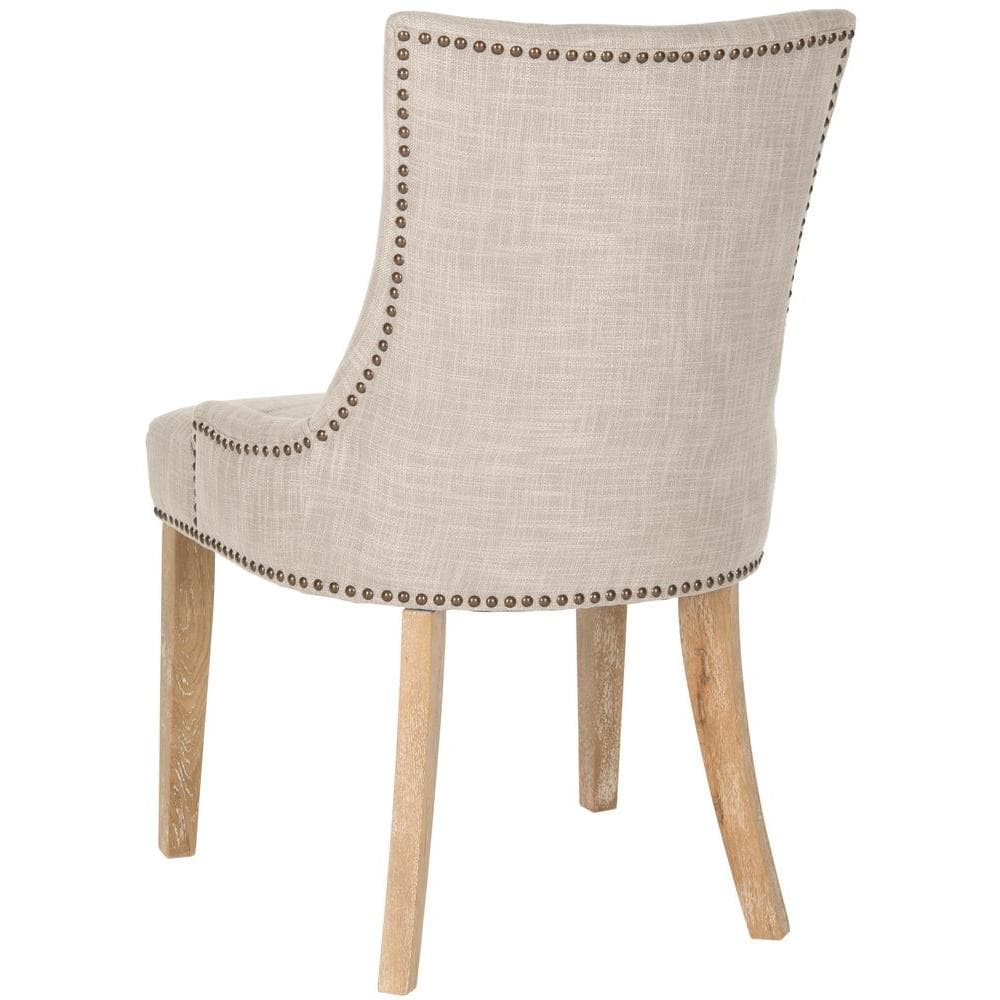 Gray Linen Upholstered Parsons Dining Chairs with Wood Legs, Set of 2
