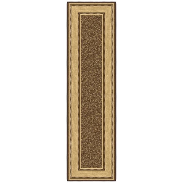 Ottohome Collection Non-Slip Rubberback Bordered Design 2x7 Indoor Runner Rug, 1 ft. 10 in. x 7 ft., Dark Brown