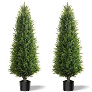 4ft. Artificial Cedar Trees Real Faux Pine Shrubs Plants Artificial Cedar Topiary Tree for Outdoor Indoor Décor,Set of 2