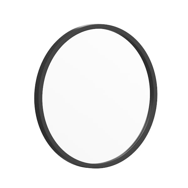 16 in. W x 16 in. H Modern HRound Black Wall Mounted Mirror
