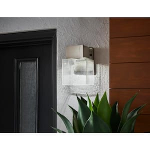 Essex 9.4 in. Brushed Nickel LED Outdoor Wall Lamp with Clear Glass Shade
