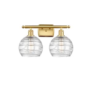 Athens Deco Swirl 18 in. 2-Light Satin Gold Vanity Light with Clear Deco Swirl Glass Shade