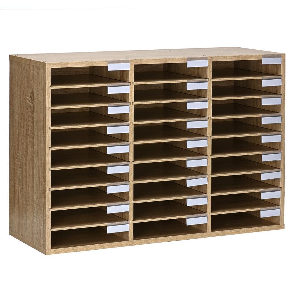 27-Compartments Adjustable Wooden Literature Organizer Mail Sorter with Rem