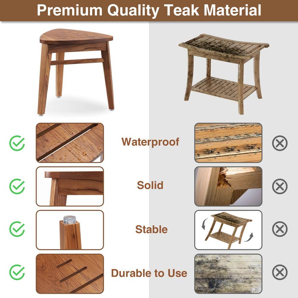 Teak Corner Shower Stool with Storage Shelf