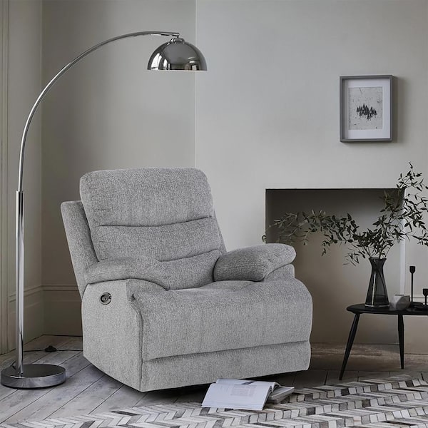 Lazzara Ember Gray Chenille Power Recliner with Power Headrest and USB Port