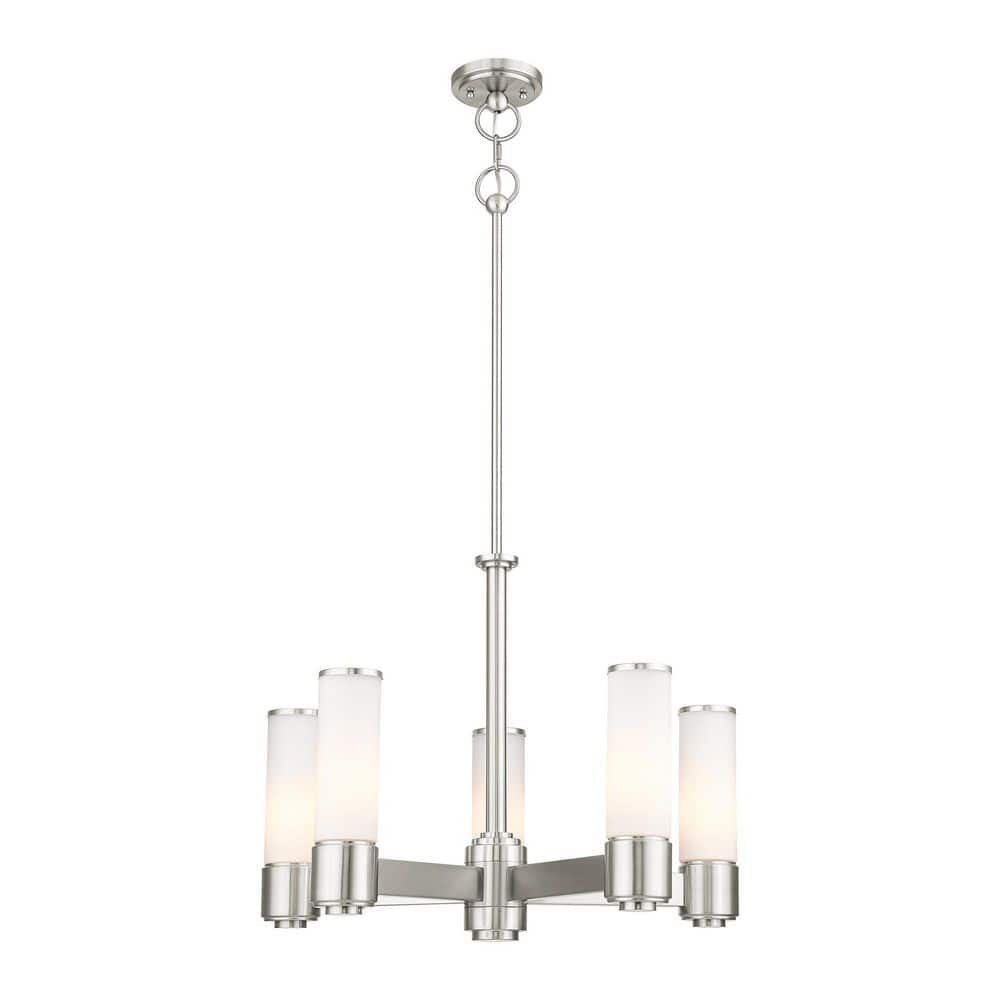 Brushed Nickel Rustic Chandelier with Hand Blown Glass