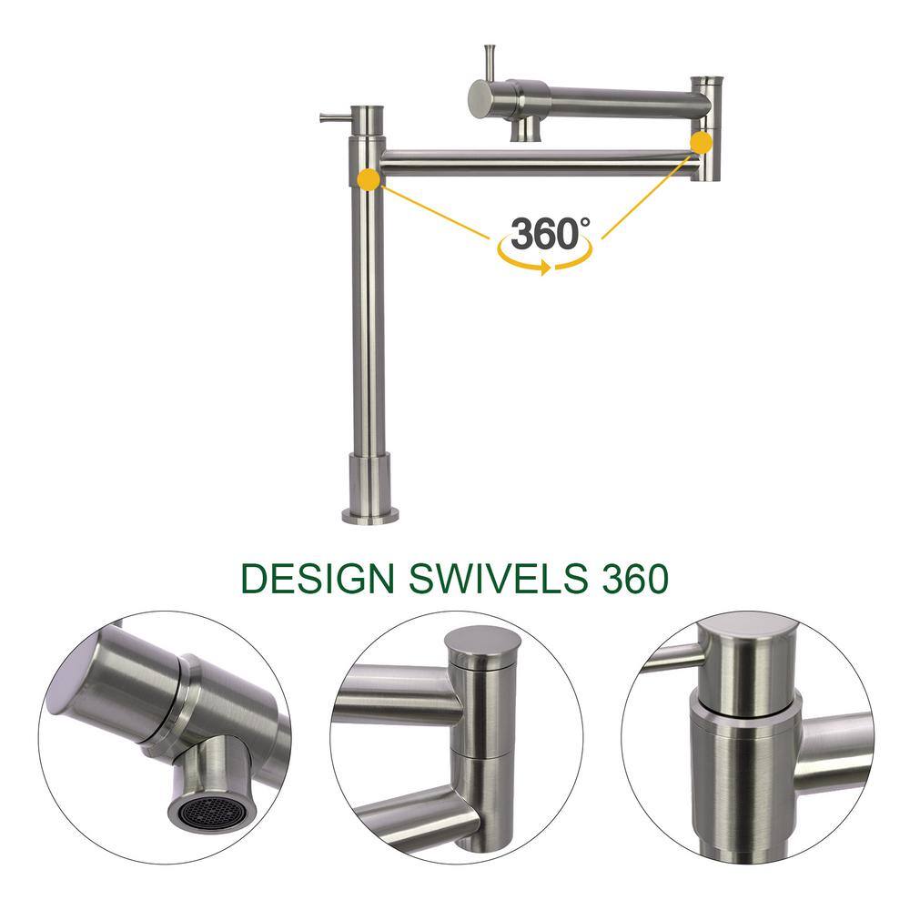 Brushed Nickel Double Handle Deck Mount Pot Filler Faucet