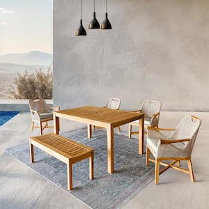 Sydney 6-Piece Teak Wood Outdoor Dining Set with Light Tan Cushion