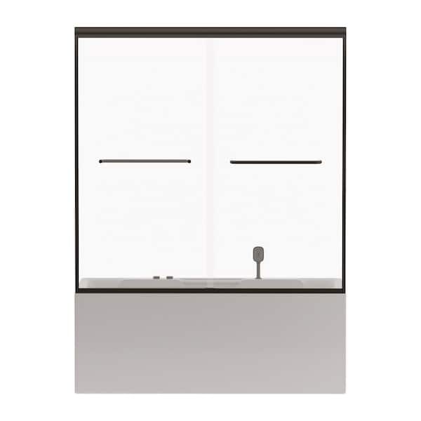 60 in. W x 58 in. H Framed Double Sliding Tub Door Bypass Tub Shower Door in Matte Black with 1/4 in. Clear Glass