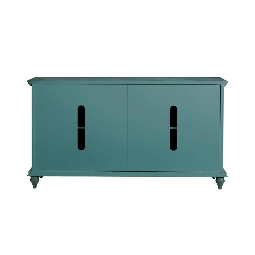 Rustic Turquoise Solid Pine 65" TV Stand with Cabinet