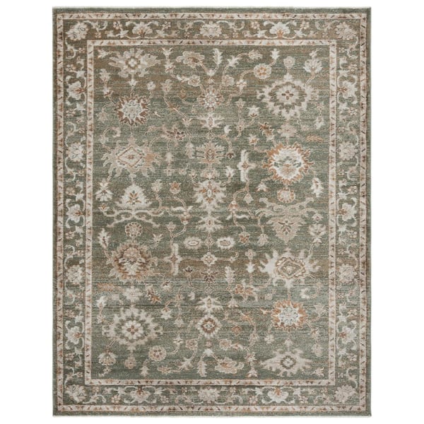 Hazel 8 ft. x 10 ft. Green/Ivory Traditional Abstract Floral Area Rug