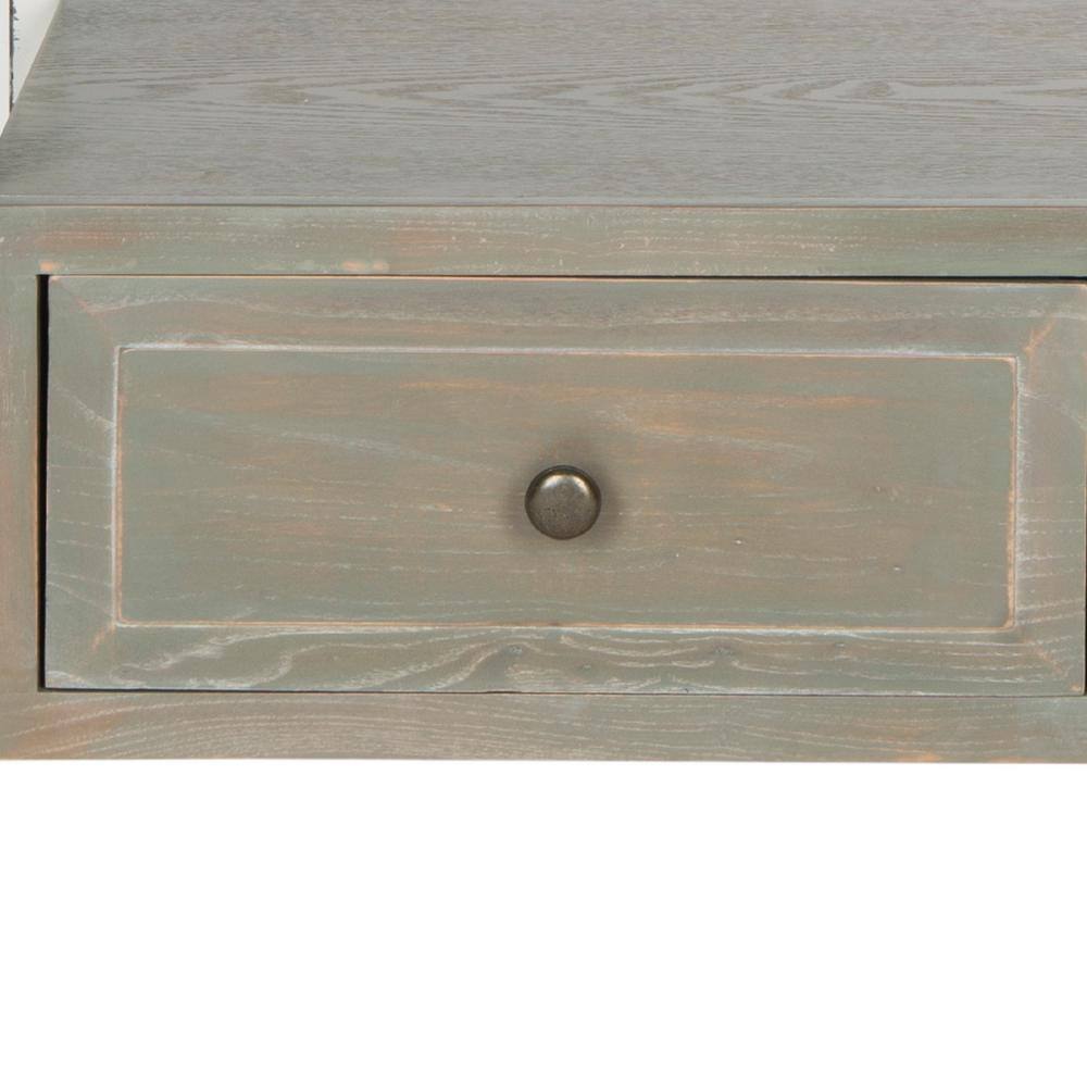 Transitional Ash Grey and White Smoke Metal-Wood Console with Dual Storage