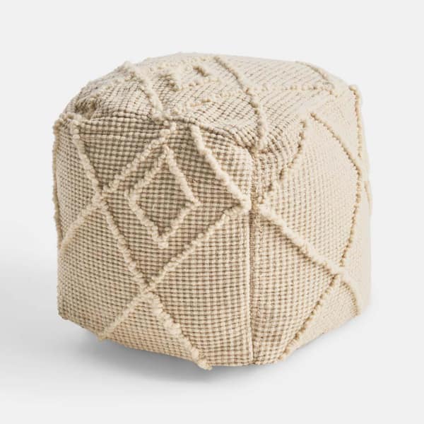Ivory Wool Square Pouf