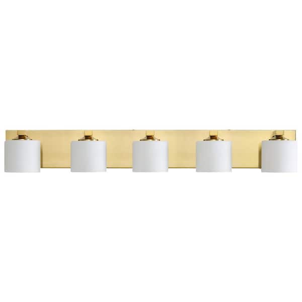36 in. 5 Light Gold Plating Vanity Light with Frosted Glass Shade