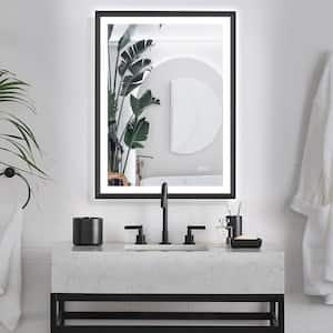 24 in. W x 32 in. H Rectangular Aluminum Framed Wall Mount Bathroom Vanity Mirror in Black with LED Light Anti-Fog