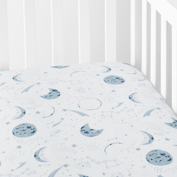 Company Kids Night Sky Blue Multi Organic Cotton Percale Crib Sheet