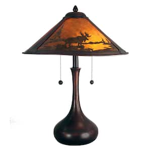 22 in. Antique Bronze Wilderness Table Lamp with Mica Shade
