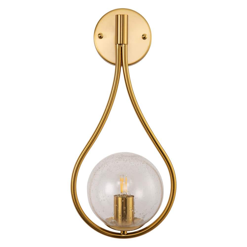 7.9 in. 1-Light Gold Circle Seeded Glass Wall Sconce with Globe Shade price history on PriceWatchPro