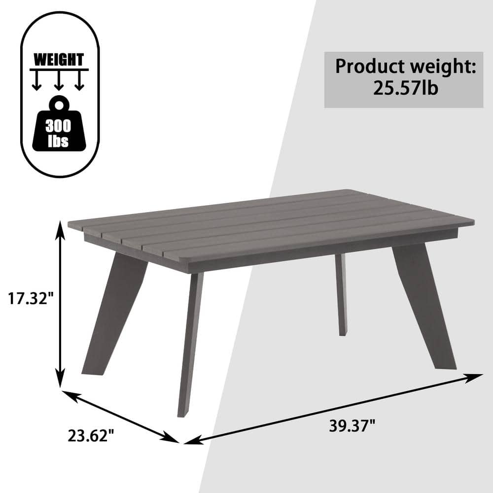 Gray Steel Rectangle Outdoor Coffee Table with Tapered Legs