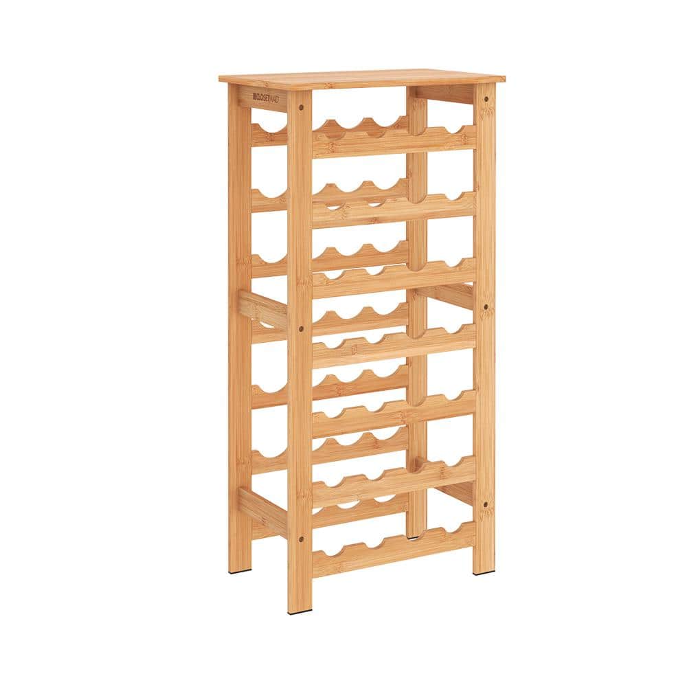 Natural Bamboo 28-Bottle Wine Rack with Top Shelf