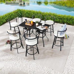 8-Piece Metal Bar Height Outdoor Dining Set with Beige Cushions