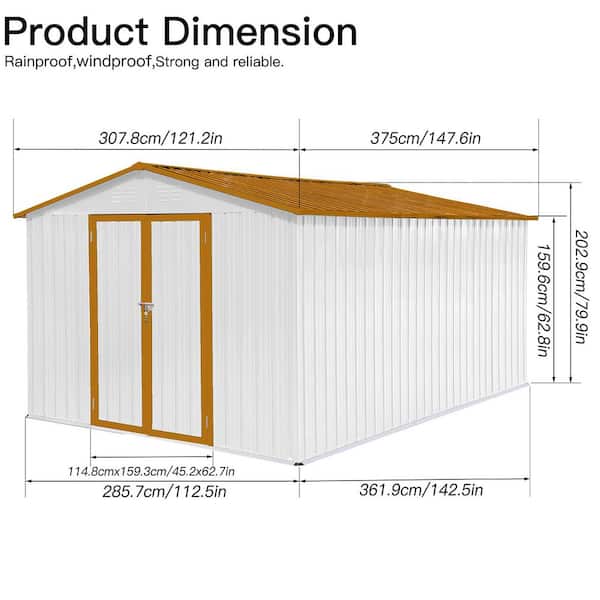 White 10 ft. W x 12 ft. D Metal Outdoor Storage Shed Aluminum