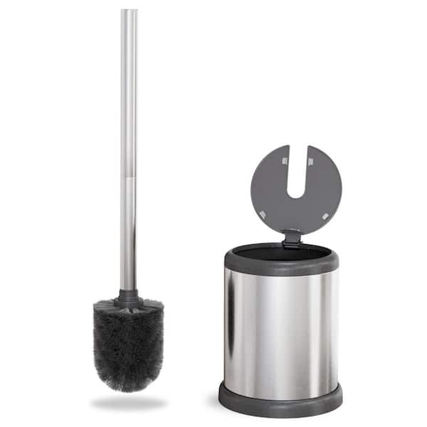 Modern Deluxe 11 in. Toilet Brush with Lid in Silver, Stainless Steel