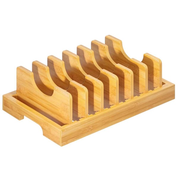 Nature Organizer Rack Pot Pan Lid Holder with 7 Adjustable Dividers for Countertop Drawer Kitchen Cabinet Use