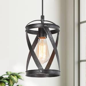 Industrial Brushed Black 1-Light Island Pendant Light with Open Drum Cage Modern 6 in. Mini Pendant for Foyer Hallway
