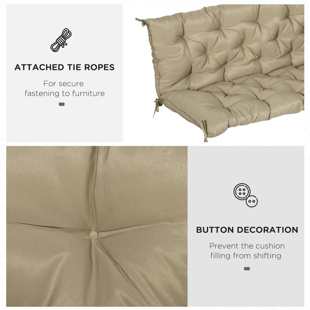 Khaki Tufted 3-Seater Outdoor Bench Cushion with Backrest