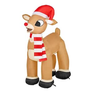 3.5 ft. H x 2.8 ft. W LED Airblown Holiday Lights Standing Rudolph with Santa Hat and Scarf Christmas Inflatable