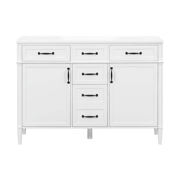48 Inch White Wood Freestanding Bathroom Vanity Cabinet with Composite Sink