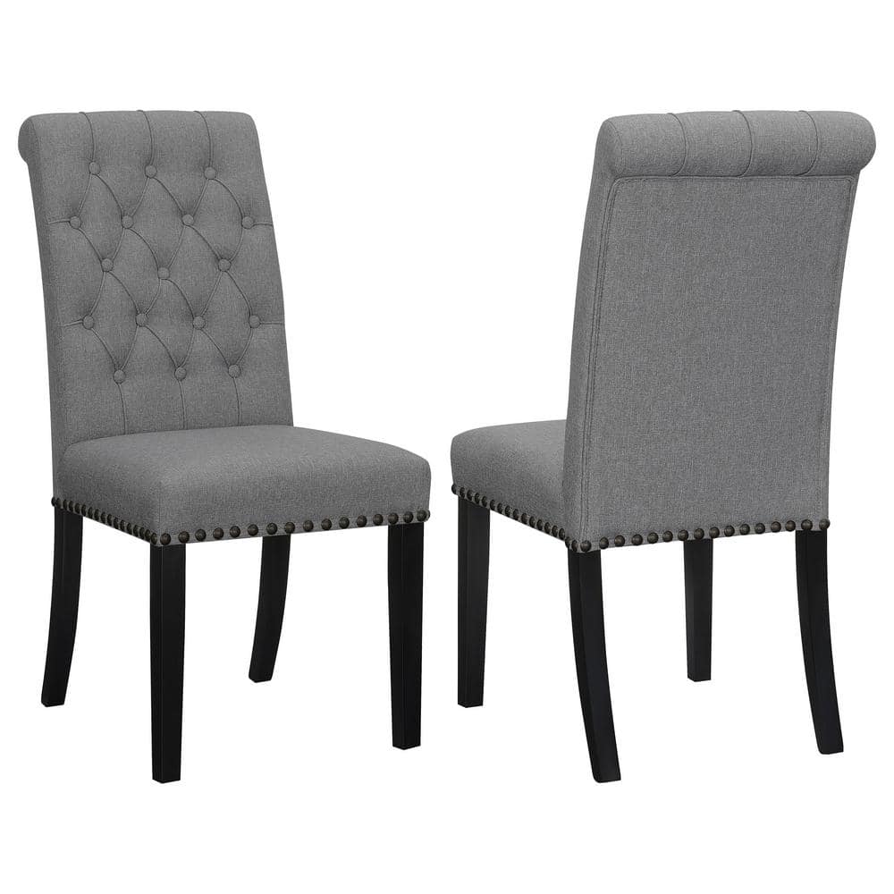 Dark Gray Linen Upholstered Traditional Side Chair with Wood Legs