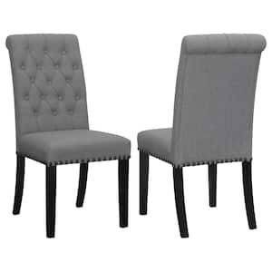 Grey and Rustic Espresso Tufted Side Chairs with Nailhead Trim (Set of 2)
