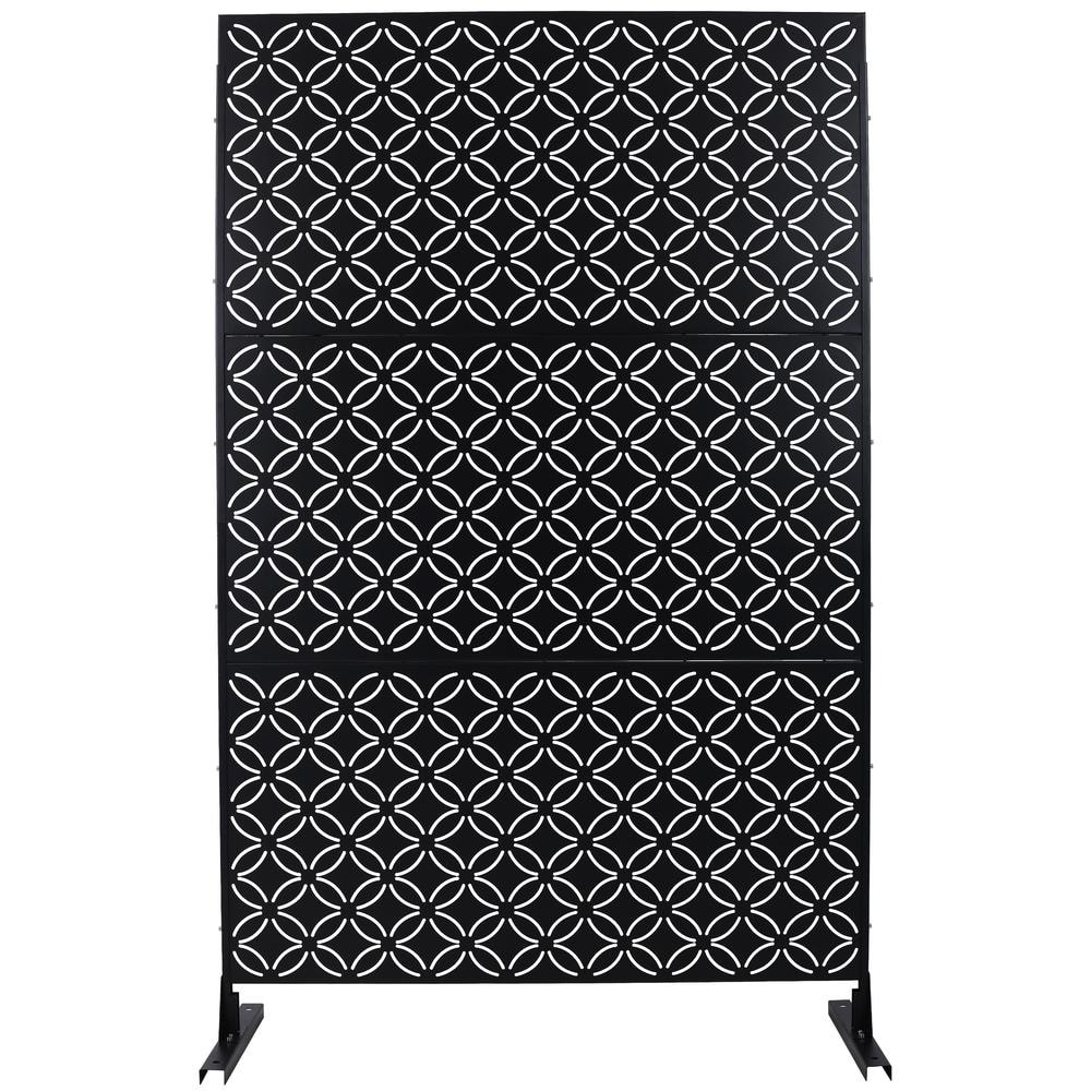 76 in. H x 48 in. W Black Outdoor Steel Privacy Screen Freestanding Decorat